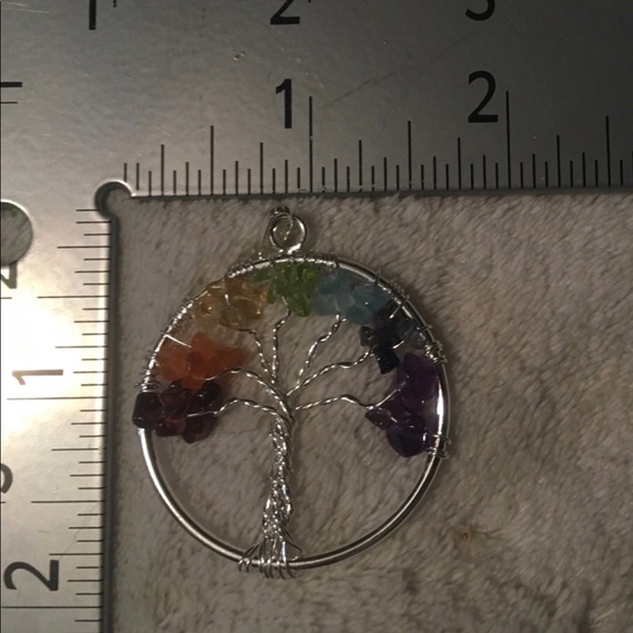 Natural Stones Chakra Tree of Life - circle pendant on black cord - Picture 8 of 8
